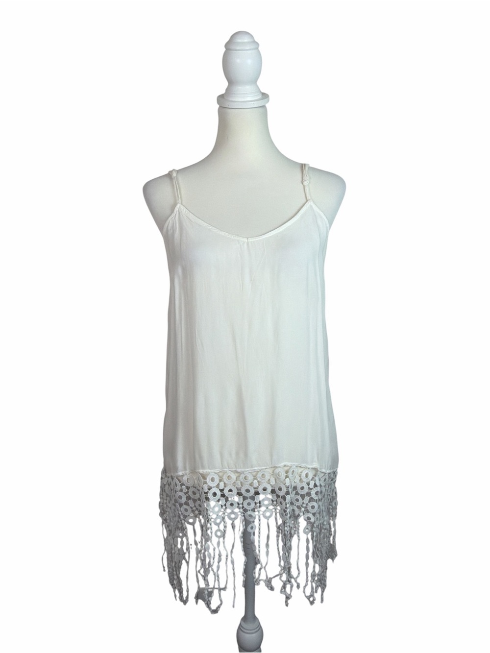 Umgee Ivory Crochet Fringe Hem Cami Tunic Women’s L Boho Festival